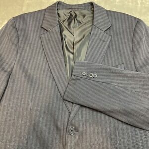 Tailorbyrd Mens Blazer Jacket L/42R Navy Herringbone Stripe 2 Button Double Vent